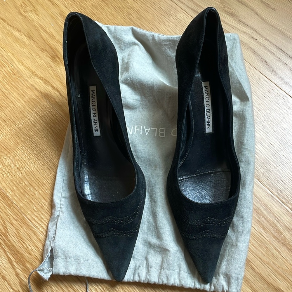 Manolo Blahnik 40.5 Black Suede Heels 70mm